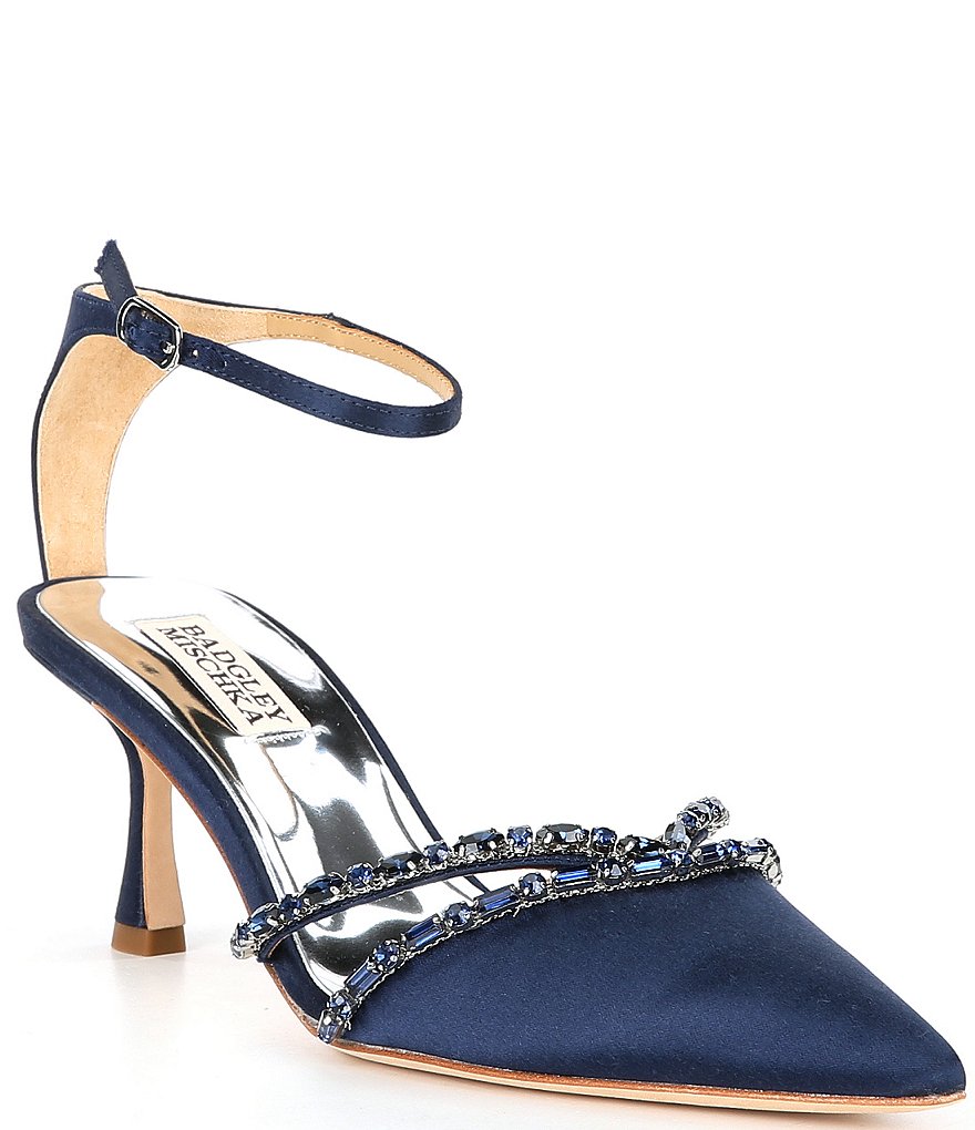 Badgley Mischka Zendaya Satin Rhinestone Embellished Dress Pumps