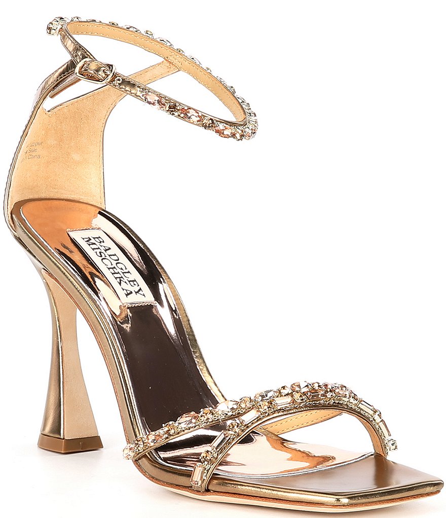 Badgley Mischka Ziana Metallic Leather Embellished Dress Sandals