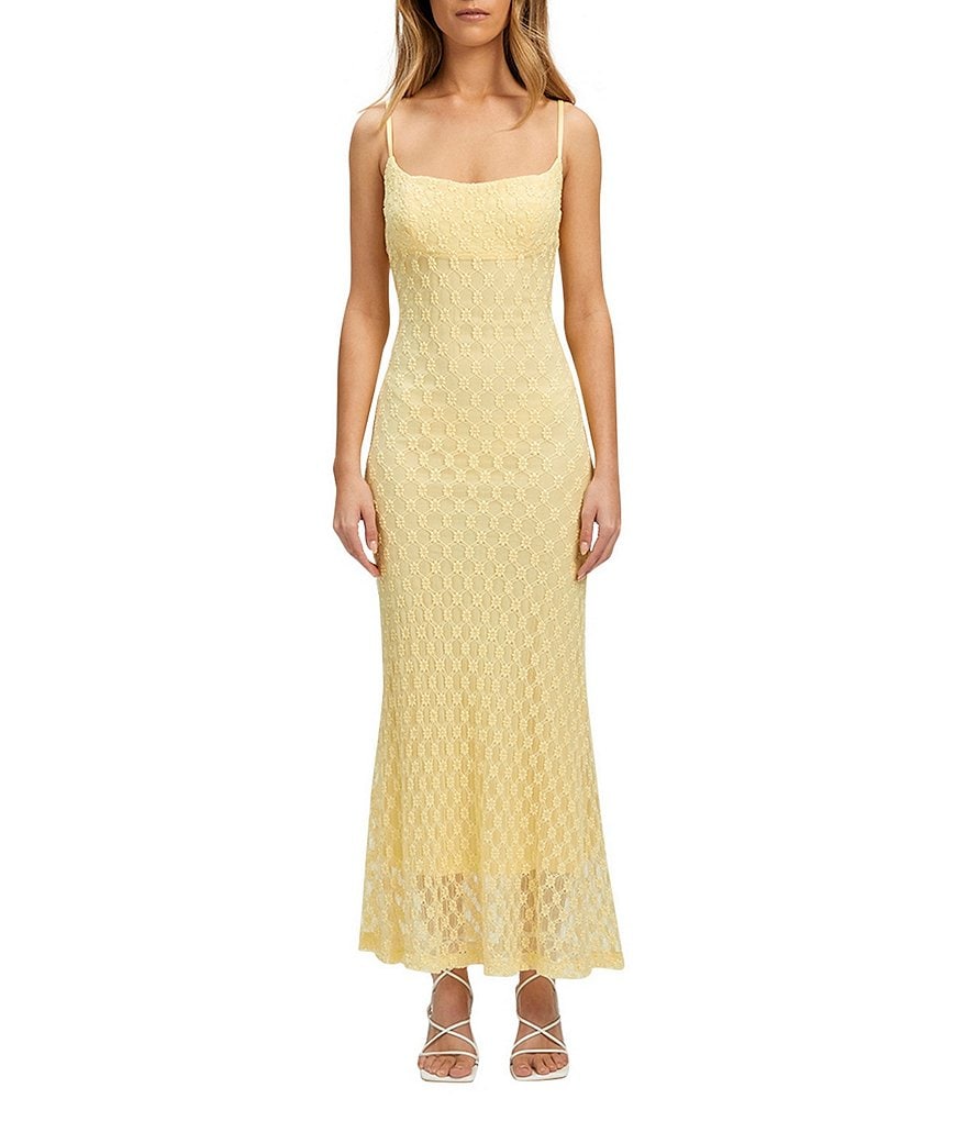 Bardot Adoni Square Neck Textured Floral Mesh Midi Slip Dress | Dillard's