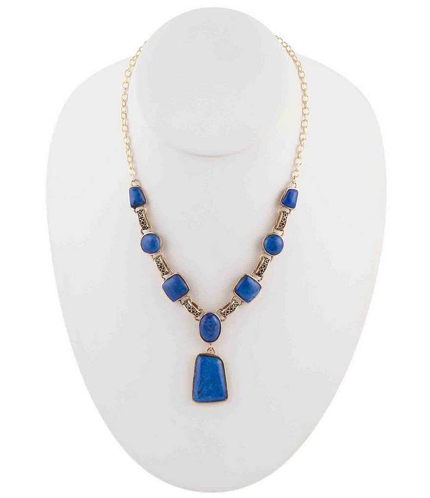 Barse Royal Blue Lapis Golden Statement Pendant Necklace