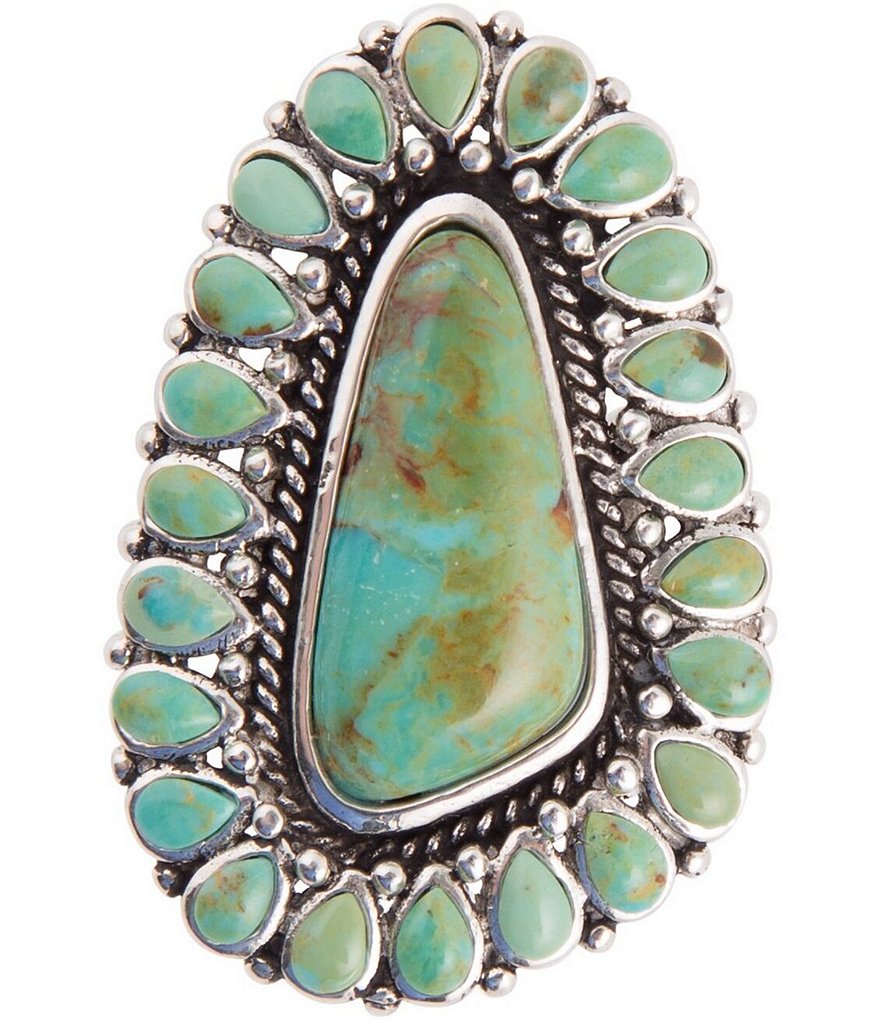 Barse Sterling Silver and Genuine Turquoise Rope Detail Statement Ring ...