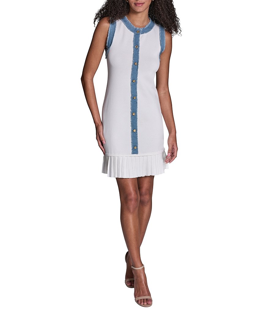 BCBG Ribbed Knit Denim Button Trim Sheath Mini Dress | Dillard's