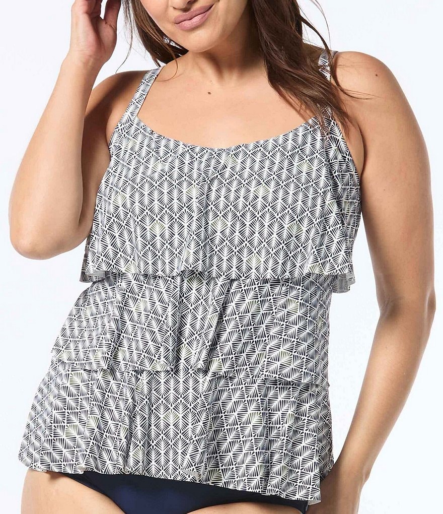 Beach House Plus Size Jane Geometric Pattern Ruffle Tankini Swim Top ...