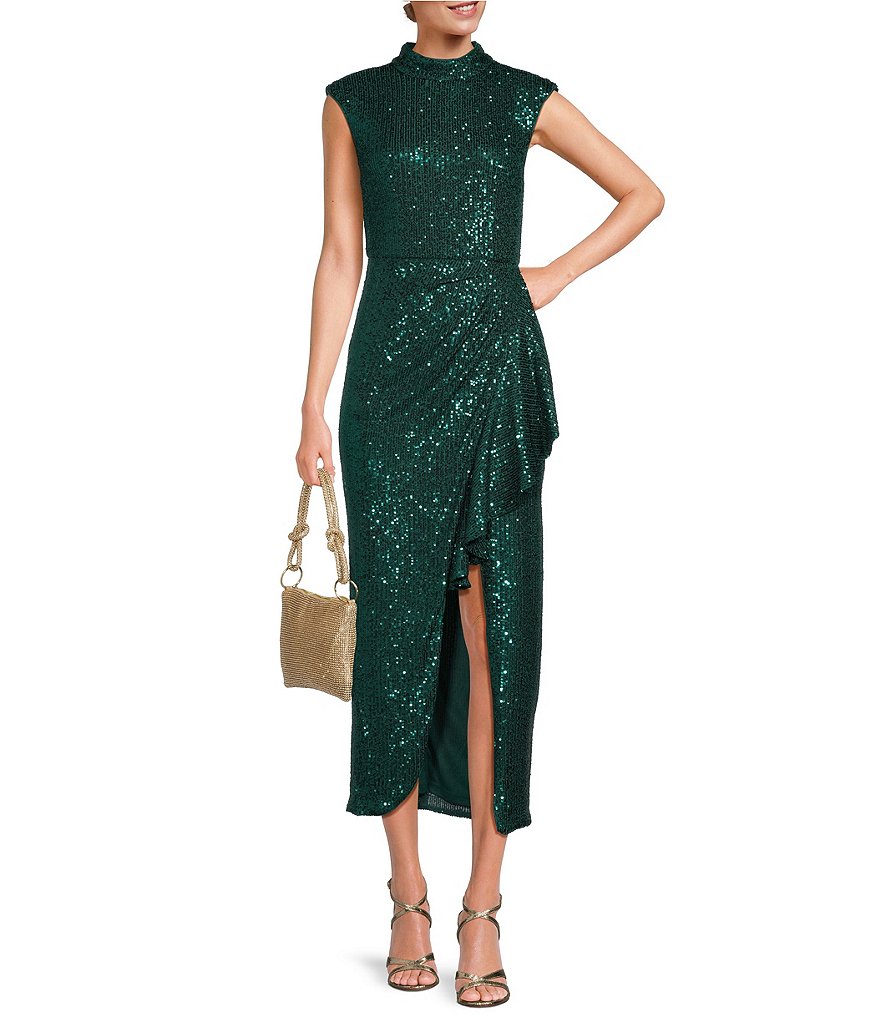 Badgley Mischka Twofer Dress - Sleeveless V Neck Sequin Skirt