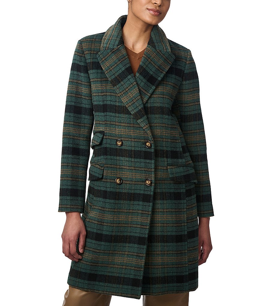 Bernardo Women's Plaid Wool Long Coat in Blue. Brown. Cream Lord & Taylor fashion