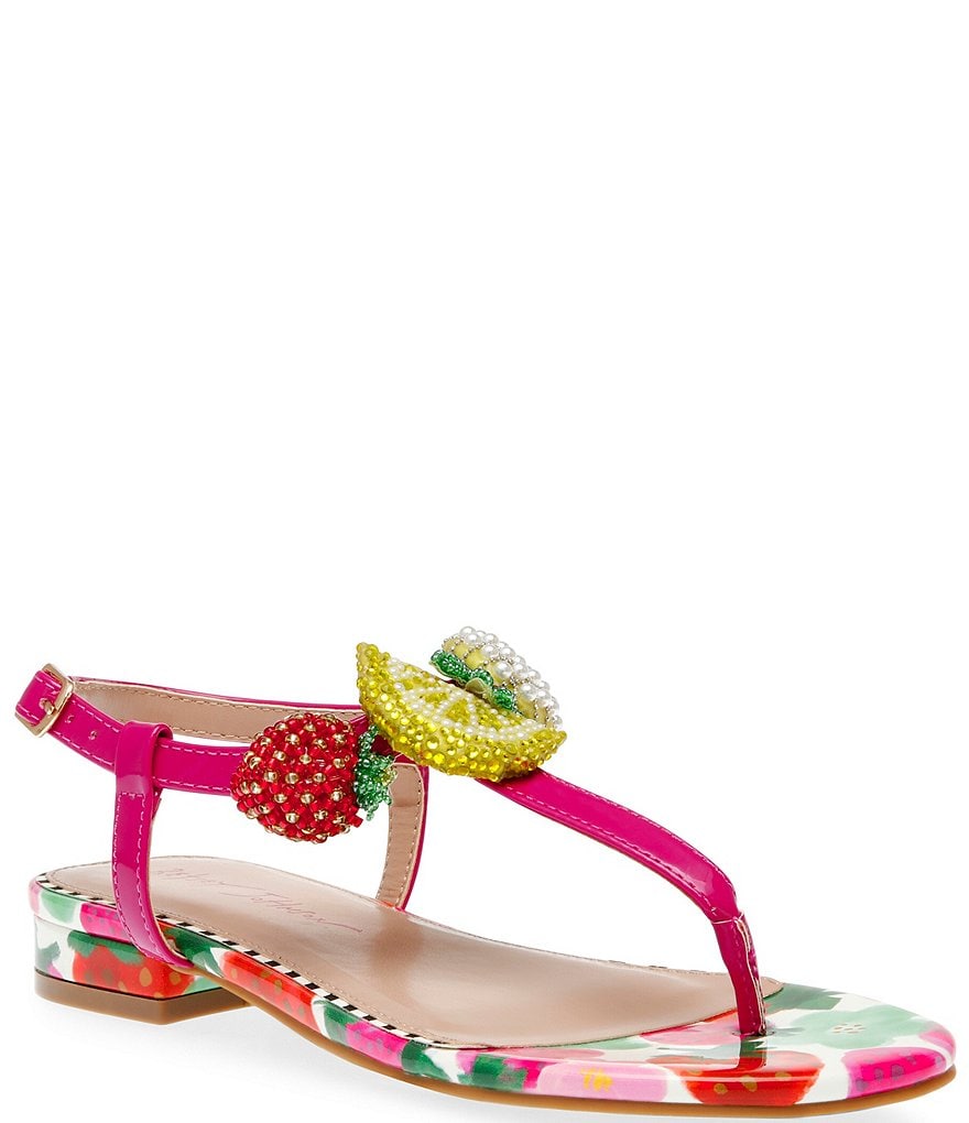 Betsey Johnson Aniston Fruit Bead Embellished Patent T-Strap Sandals