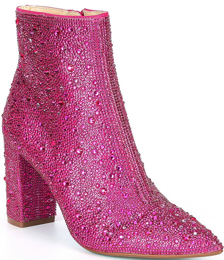 betsey johnson fuchsia rhinestone heel booties