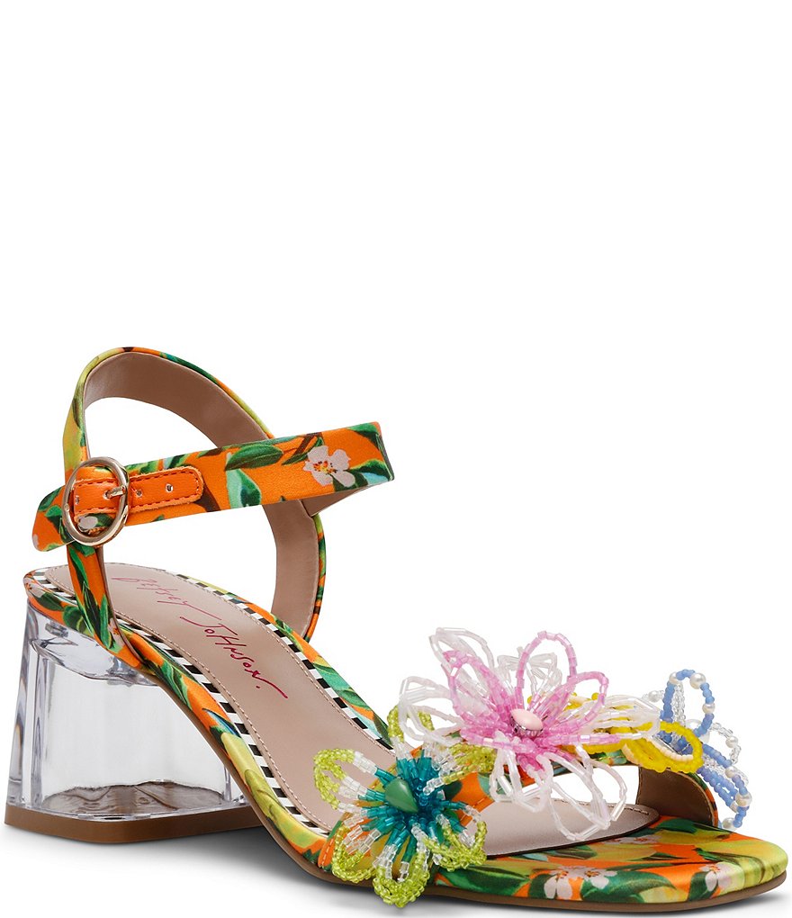 Betsey Johnson Cinthia Floral Print Clear Block Heel Dress