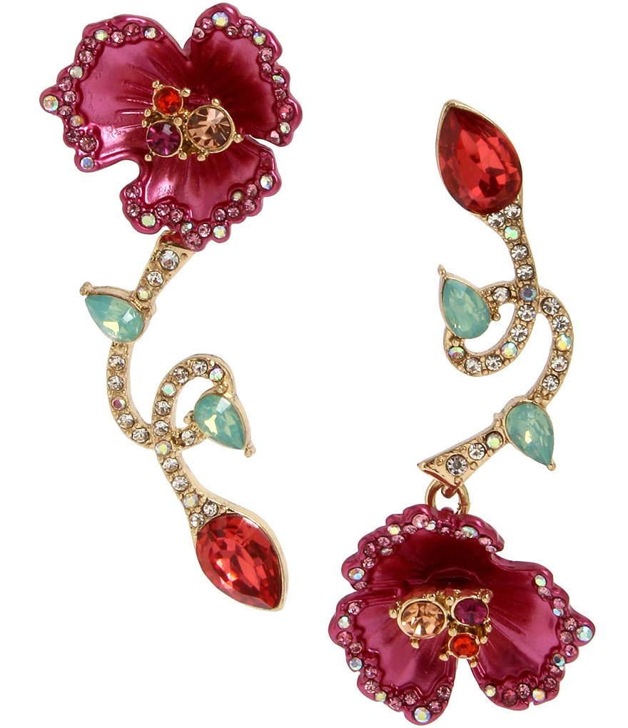 Betsey Johnson Floral Mismatch Statement Earrings | Dillard's