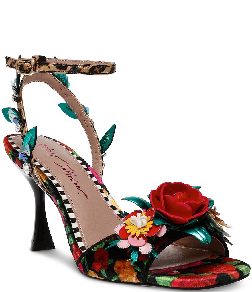 Betsey Johnson Karra Floral Print Velvet Embellished Dress Sandals Dillard s