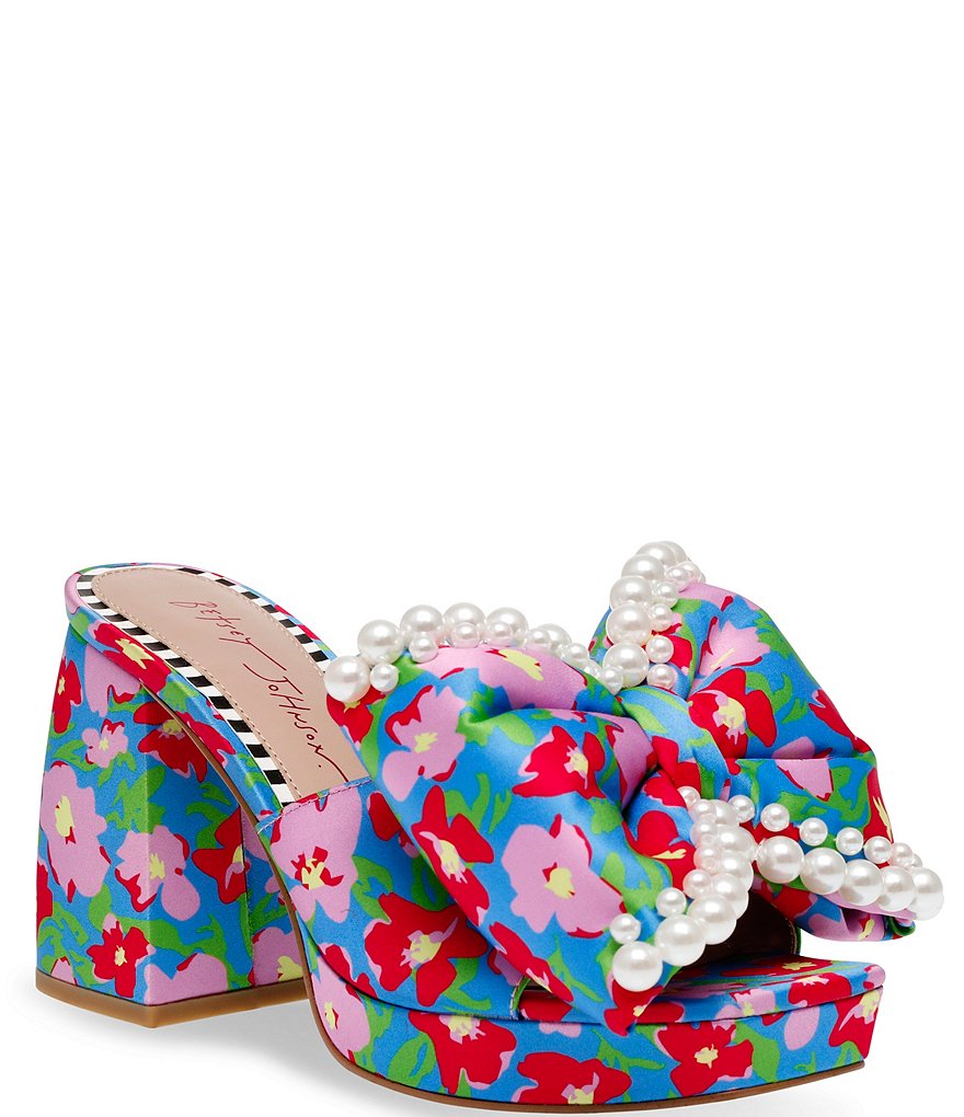 Betsey Johnson Maccie Floral Print Pearl Bow Platform Dress Sandals Dillard s