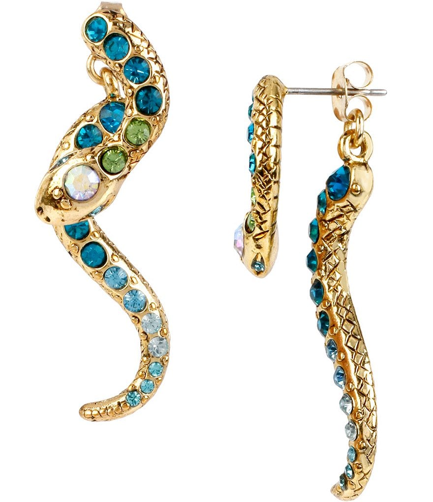 Betsey Johnson Pave Crystal Snake Front/Back Earrings