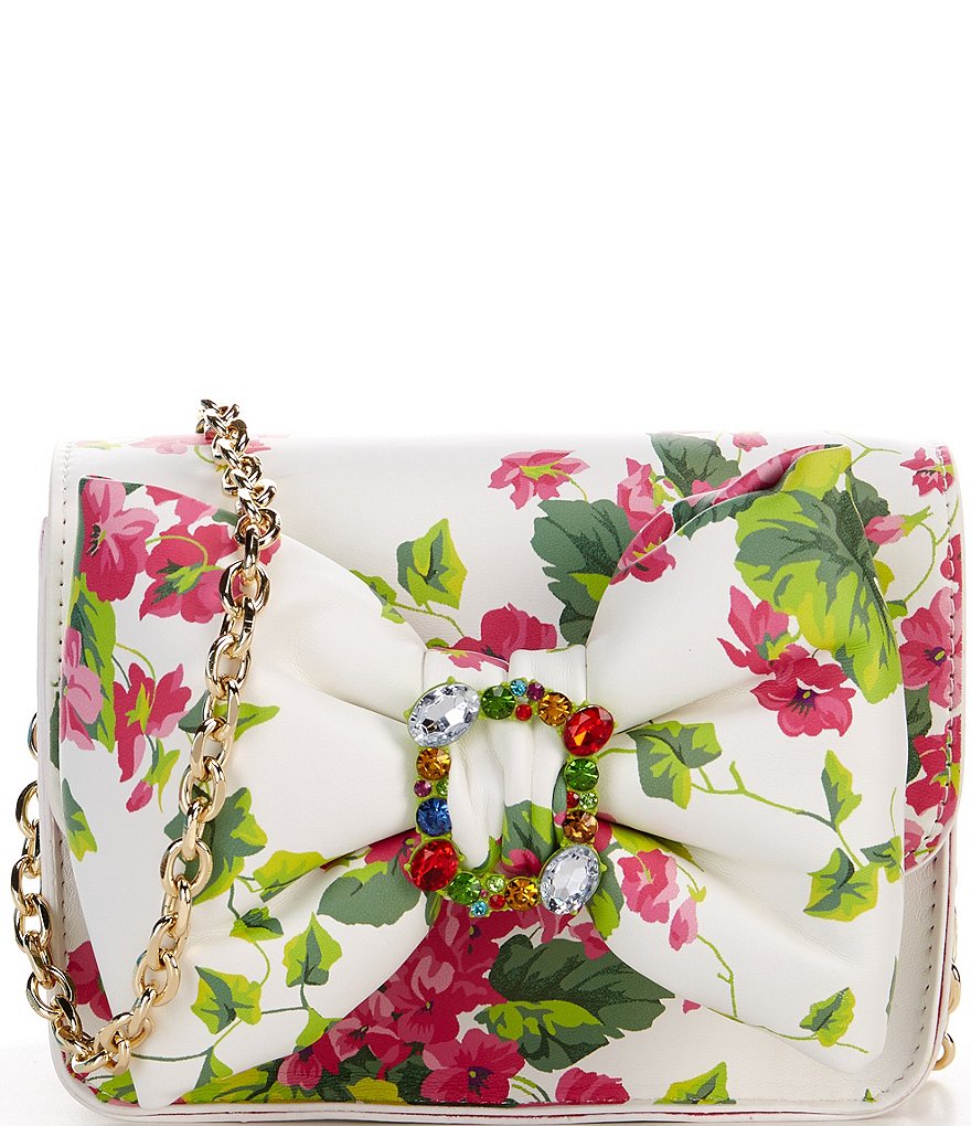 Betsey Johnson Pink Floral Puff Bow Jeweled Buckle Crossbody Bag ...