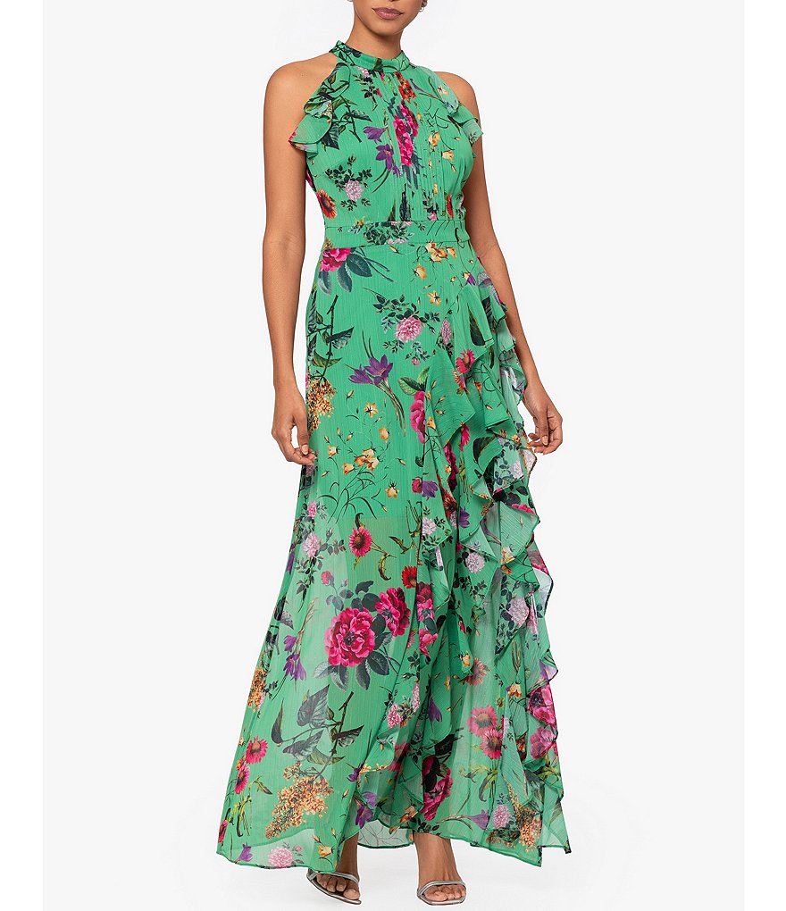 Betsy & Adam Halter Neck Ruffle Front Floral Print Maxi Dress | Dillard's