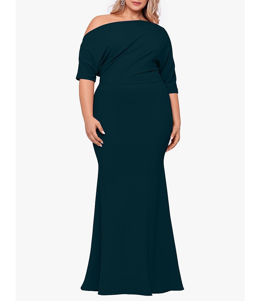 Betsy Adam Plus Size Asymmetrical Off the Shoulder Scuba