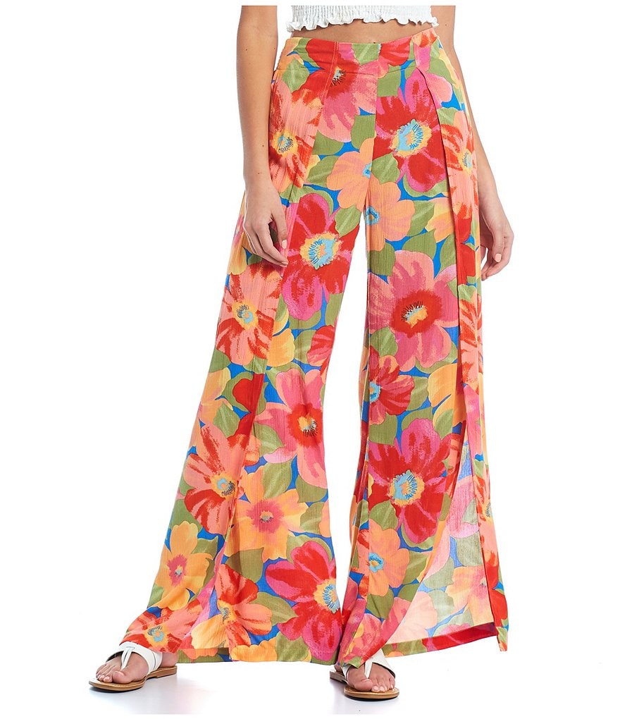 Billabong Tropical Floral Printed Split Spirit High Rise Wide Leg Pants ...