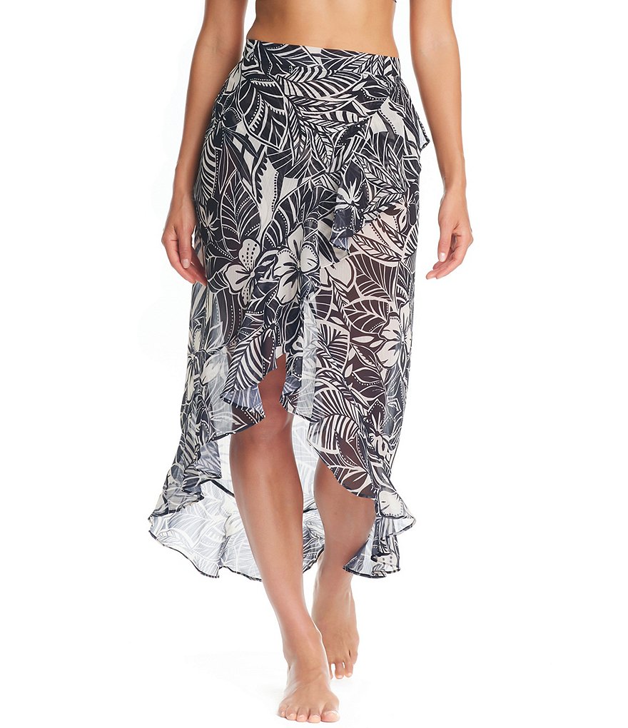 Bleu Rod Beattie Ciao Bella Printed Chiffon Ruffle Wrap Midi Pareo Swim ...