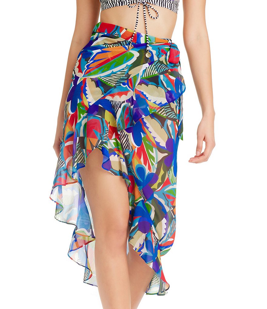 Bleu Rod Beattie The Mix Printed Chiffon Long Ruffle Pareo Wrap Skirt ...