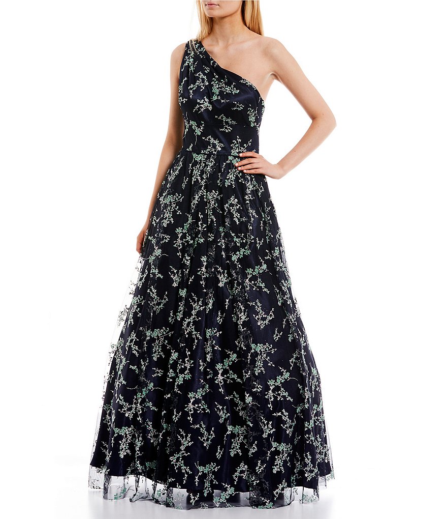 Blondie Nites One Shoulder Floral Glitter Mesh Ballgown | Dillard's