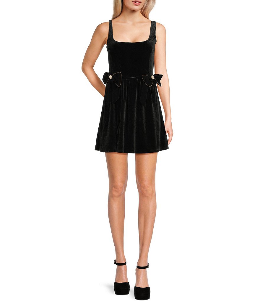 Blu Pepper Velvet Pearl Bow Front Mini Dress | Dillard's