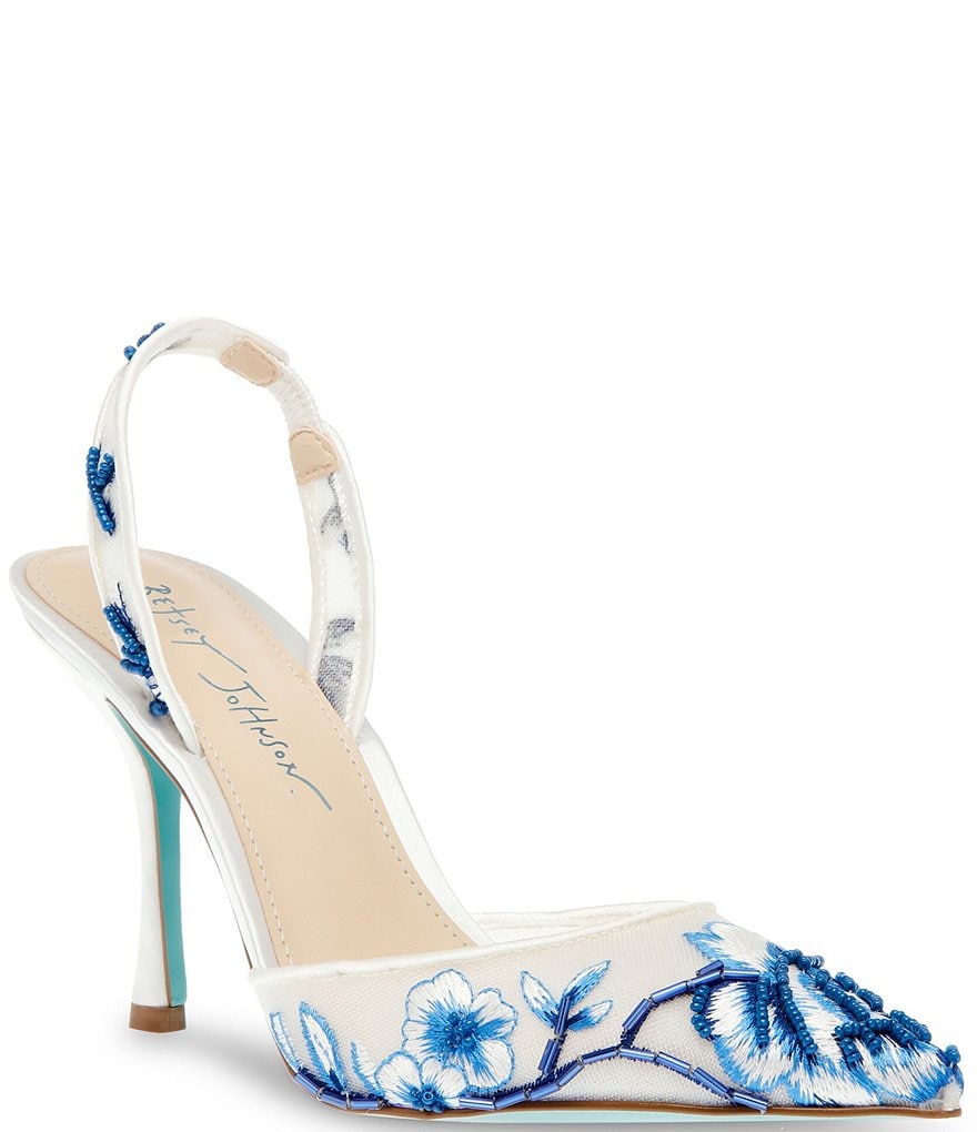 Blue by Betsey Johnson Patch Mesh Beaded Floral Applique Slingback Pumps Dillard s