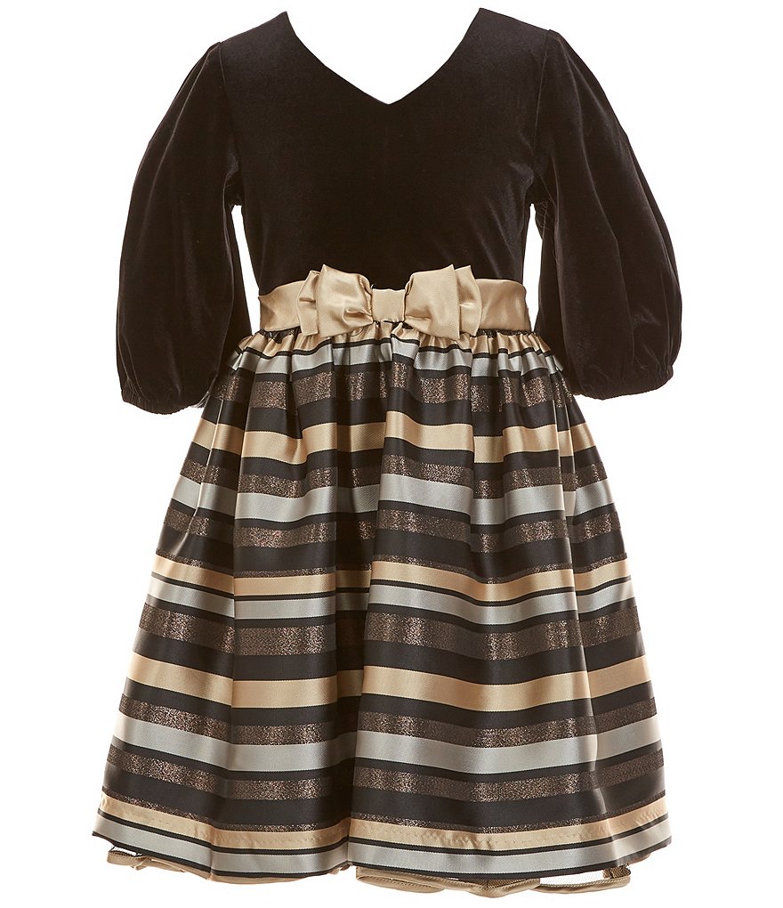 Bonnie Solid/Striped | Girls Dillard\'s Jacquard 7-16 Puffed-Sleeve Dress Jean Big