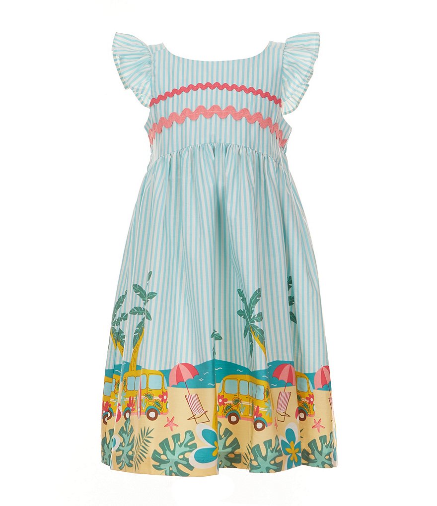 Bonnie Jean Little Girls Striped/Beach-Scene-Printed Fit-And