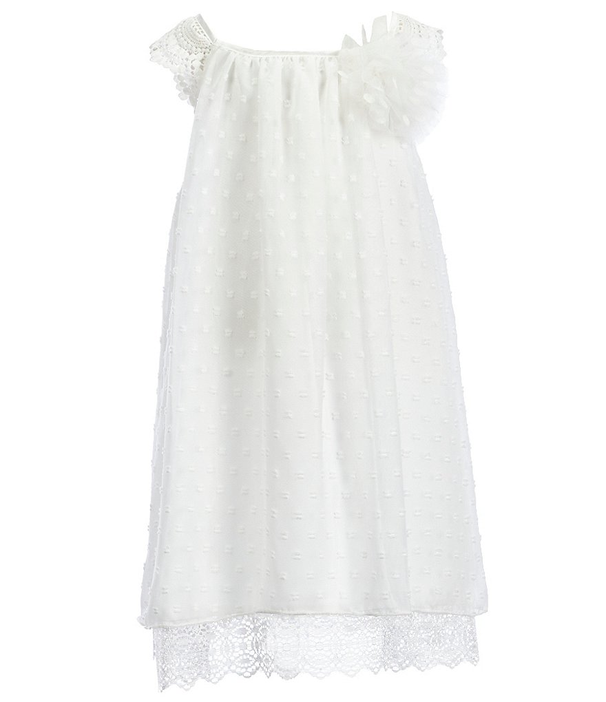 Bonnie Jean Little Girls 2T-6X Swiss Dot Cross-Back Lace-Trim Bow Dress ...