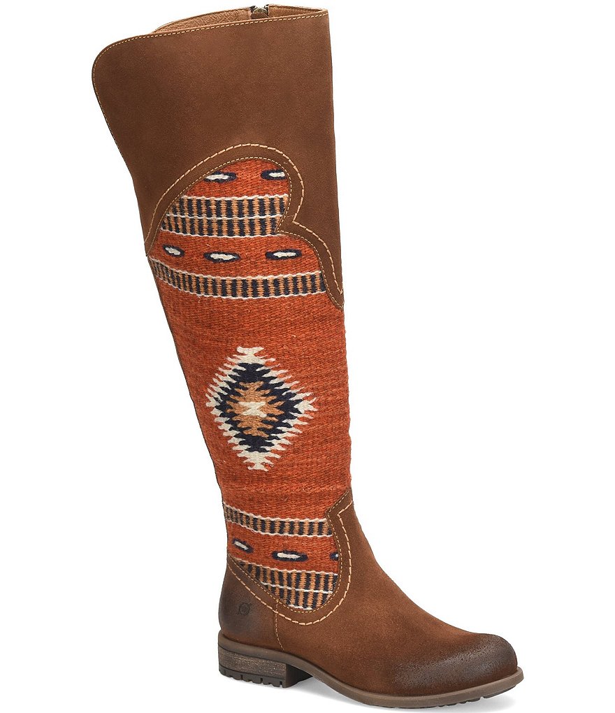 Born Lucero Leather Woven Wool Over The Knee Boots 7.5