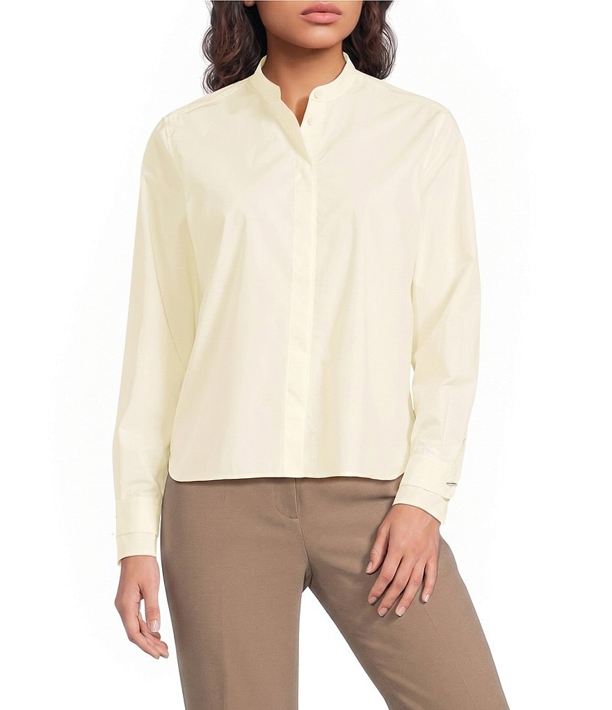 BOSS by Hugo Boss Bertyna Woven Stand Collar Long Sleeve Button