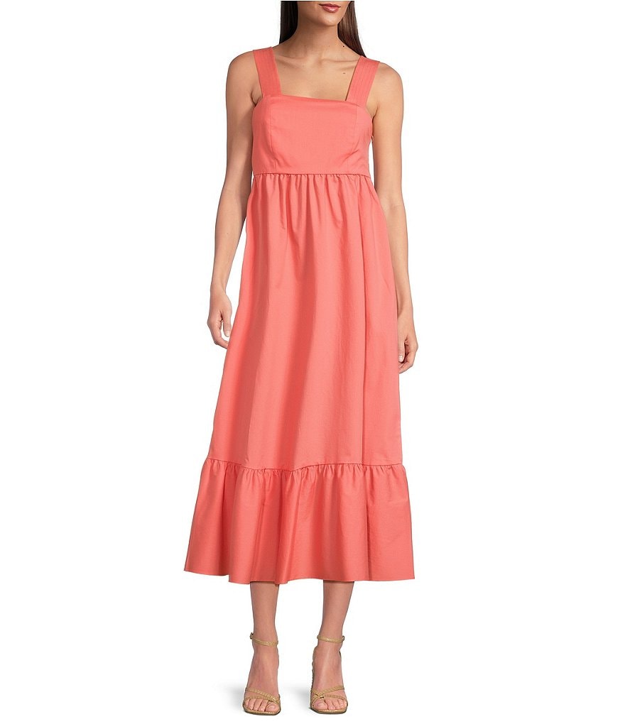 BOSS by Hugo Boss Davaca Twill Square Neck Sleeveless Crossover Back Maxi  A-Line Dress | Dillard's