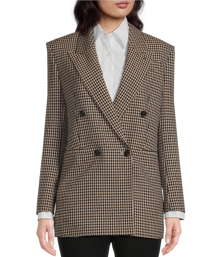 BOSS by Hugo Boss Jekira Stretch Woven Houndstooth Pattern Double-Breasted  Pocketed Relaxed Fit Blazer