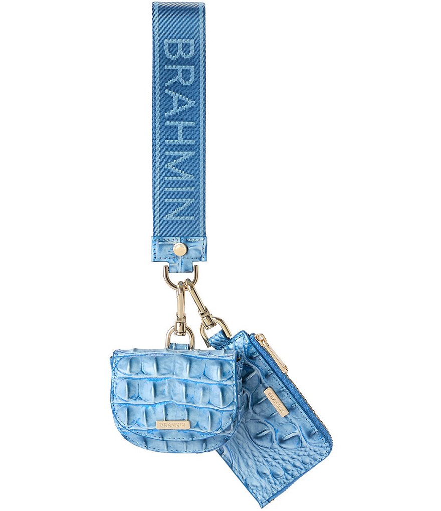 BRAHMIN Aura Blue Melbourne Etta Webbing Keychain Pouch Wristlet