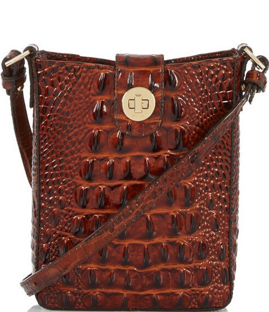 Brahmin Red and Beige Leather Croc Crossbody Shoulder Bag