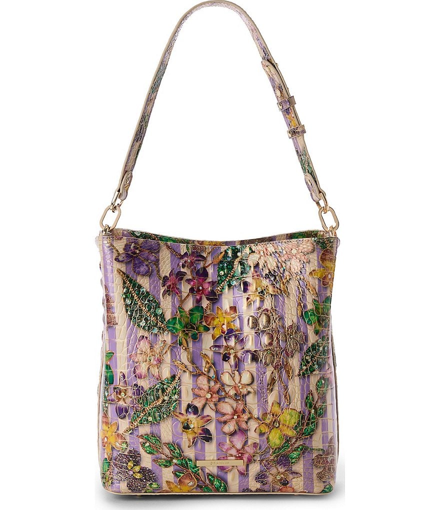 BRAHMIN Pinstripe Petals Melbourne Collection Celina Bucket Bag