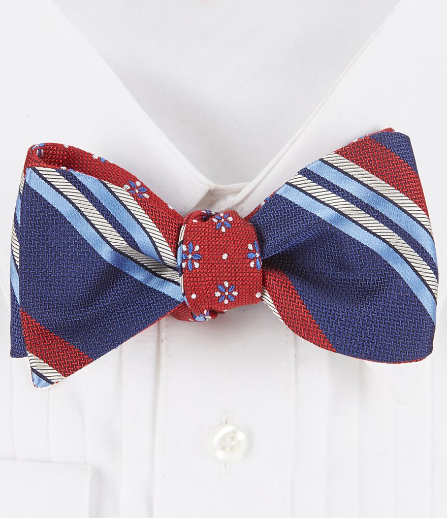 Brooks Brothers Reversible Textured Stripe and Flower Silk Bow Tie ...