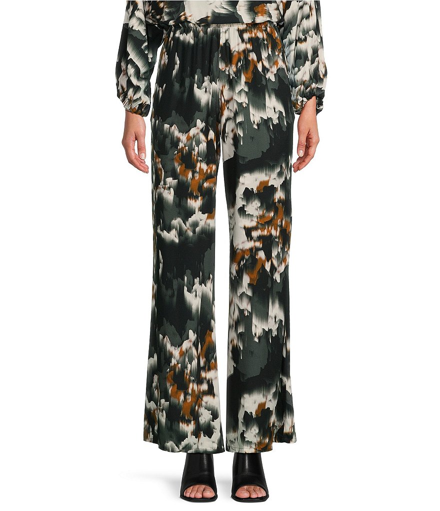 Bryn Walker Osca Crepe Abstract Print Wide Leg Pull-On