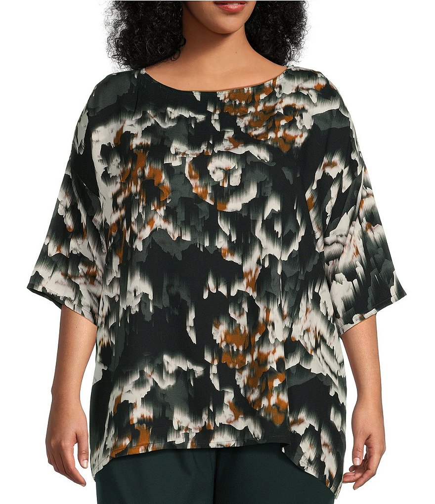 Bryn Walker Plus Size Bex Crepe Woven Abstract Print Boat Neck ...