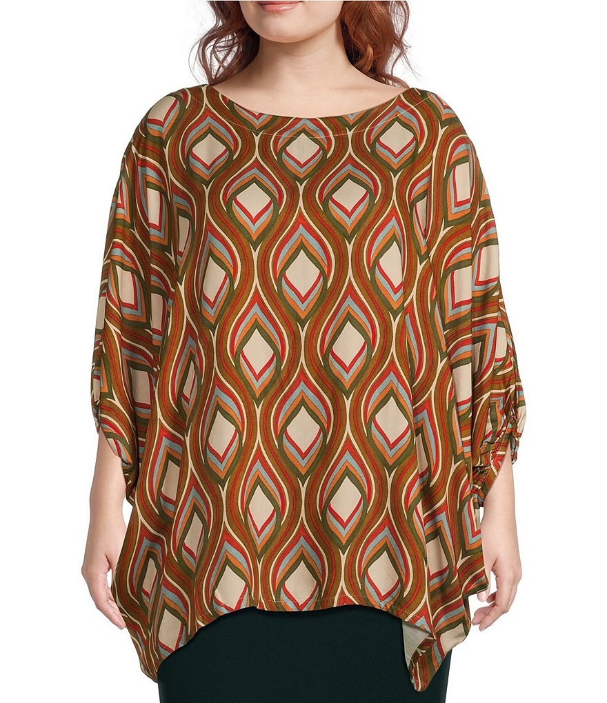 Bryn Walker Plus Size Wilder Crepe Woven Mod Geo Print Round Neck 3/4 ...