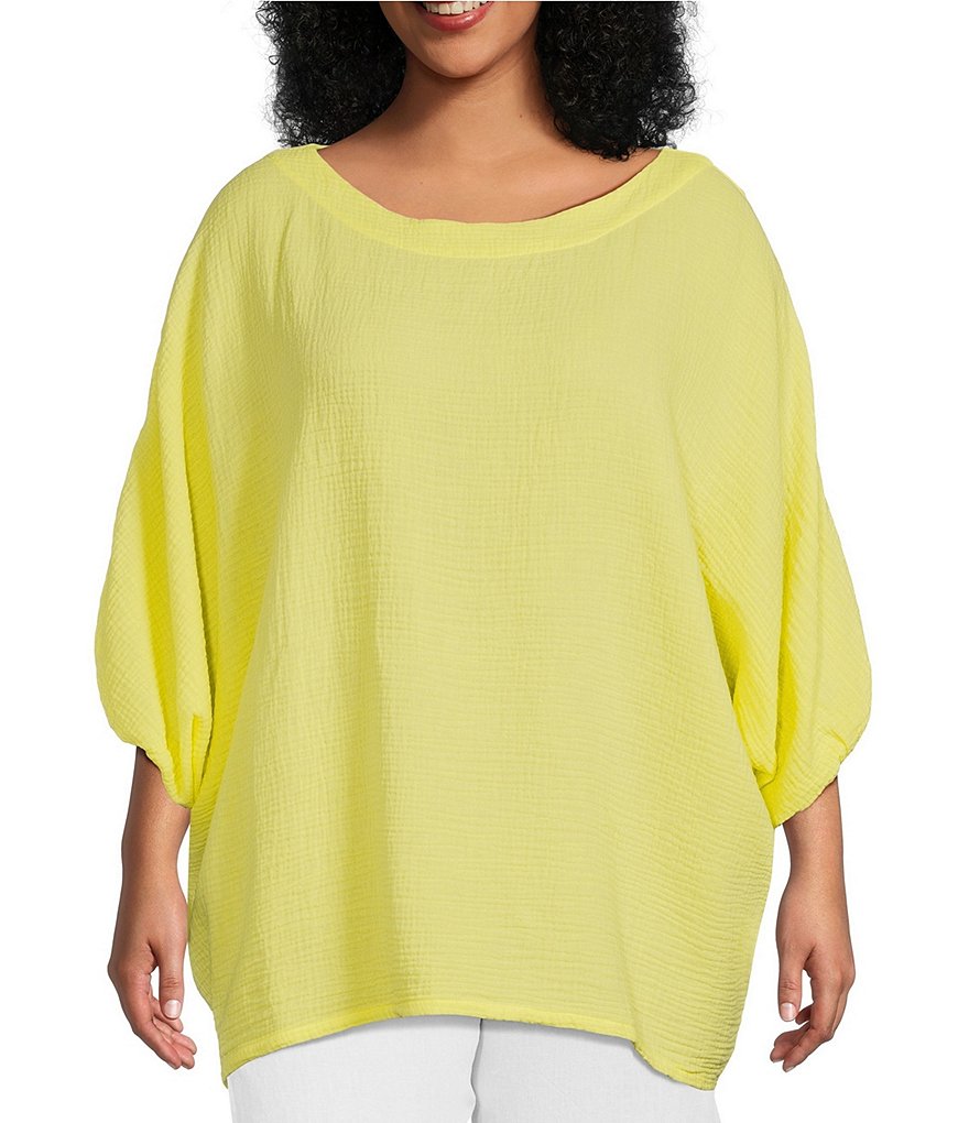 Bryn Walker Plus Size Wilder Solid Cotton Gauze Round Neck Dolman