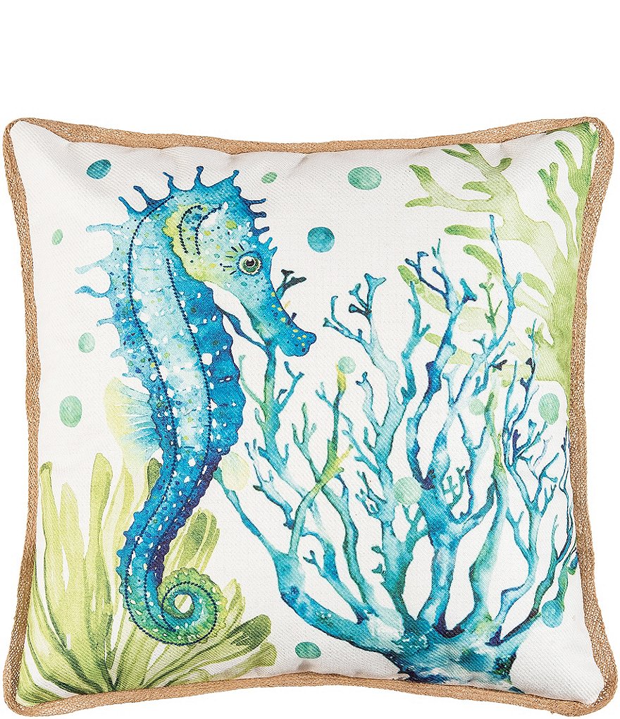 Grande Seahorse Embroidered Pillow