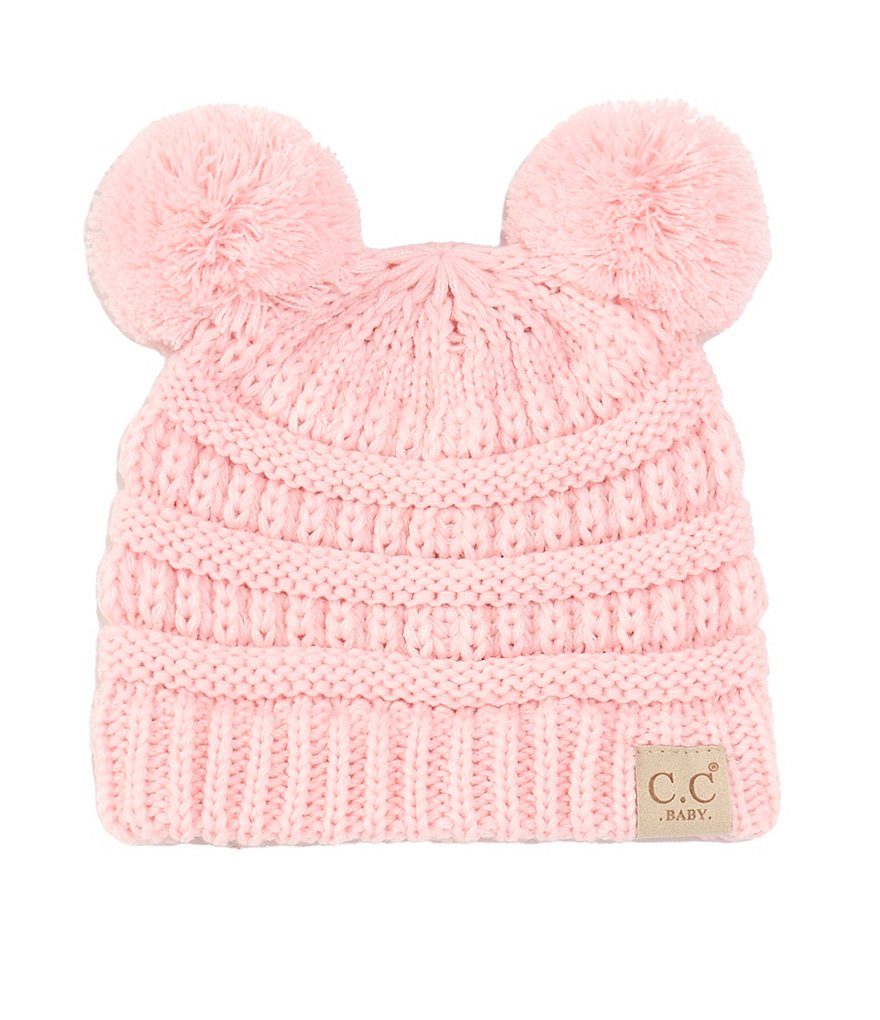 Two Seaside Babes Cream Sparkle Double Pom Beanie Winter Hat | Baby, Toddler, Girl, Women's Sizes 4T - Preteen