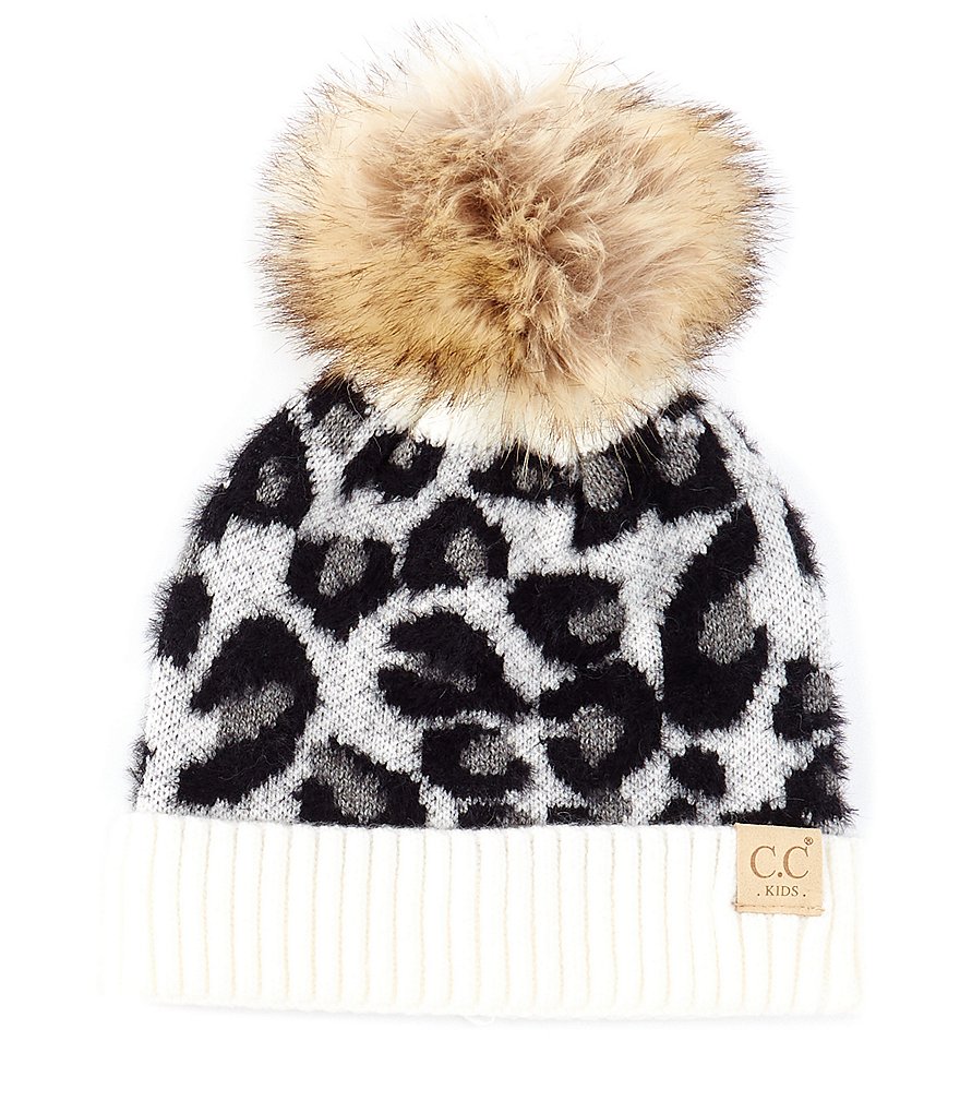 Chenille Knit Leopard Print Pom Beanie. - One Size Fits Mos (723604)