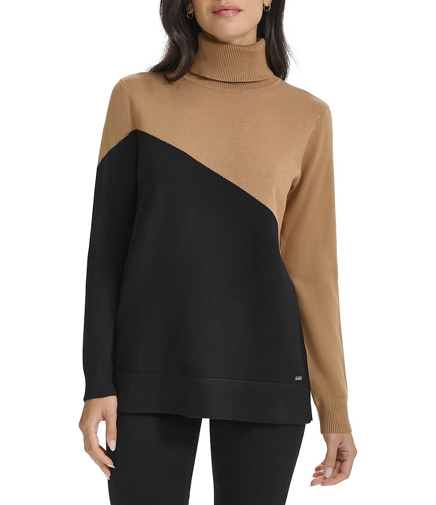 Calvin klein colorblock turtleneck sweater shops