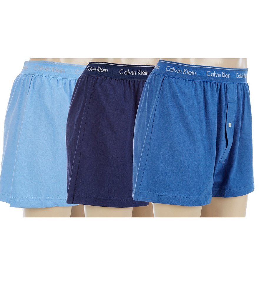 Calvin Klein Men's Multi 3-Pack Cotton Classics Knit Boxers, Medium, Blue