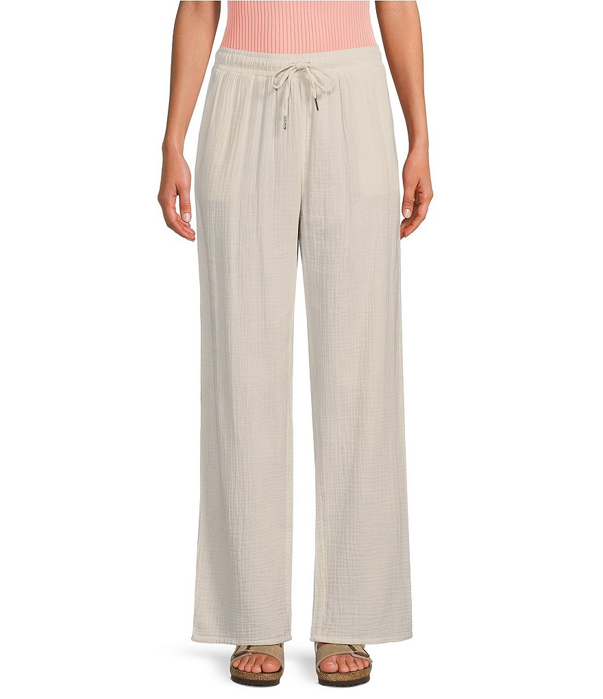 Calvin Klein Crepe Gauze Relaxed Wide Leg Drawstring Elastic Pants