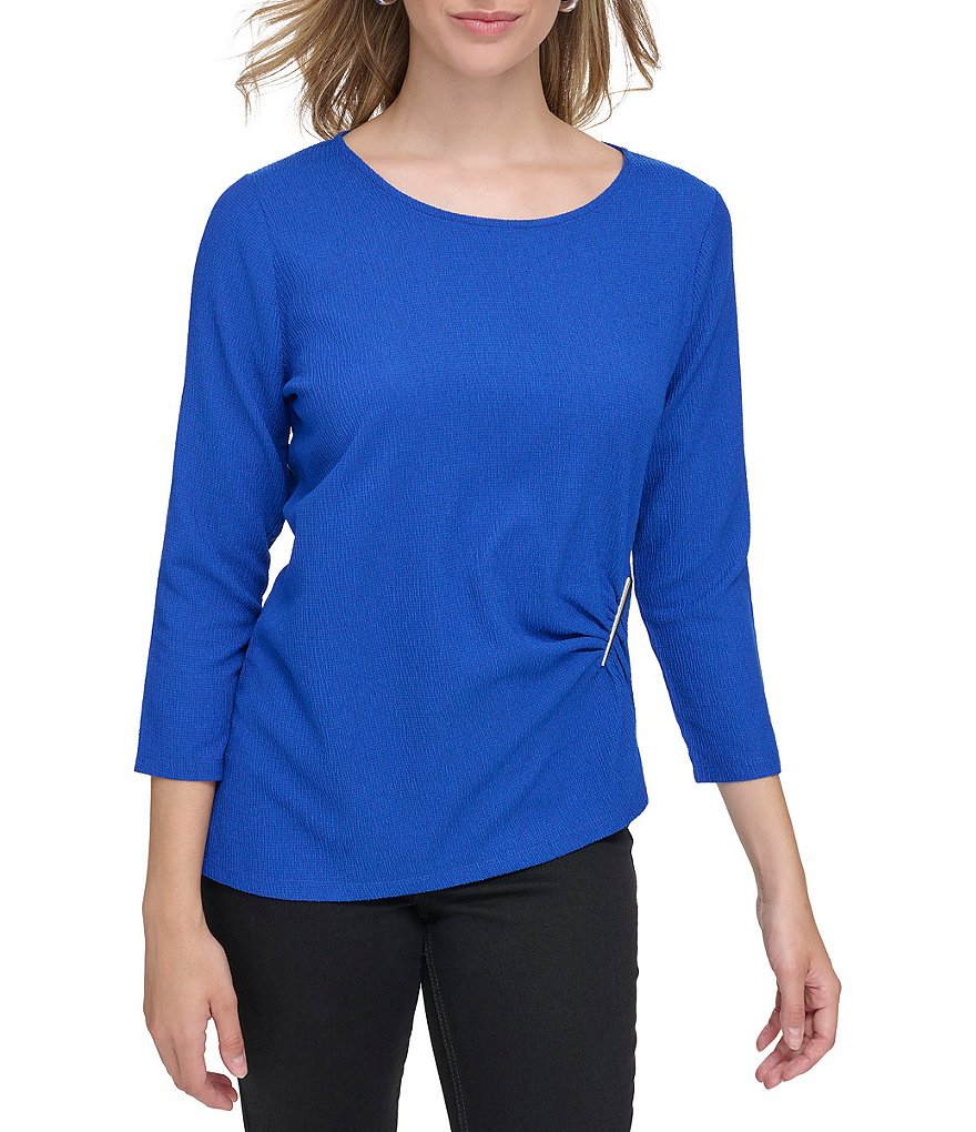 Calvin Klein Crew Neck 3/4 Sleeve Pin Detail Top | Dillard's