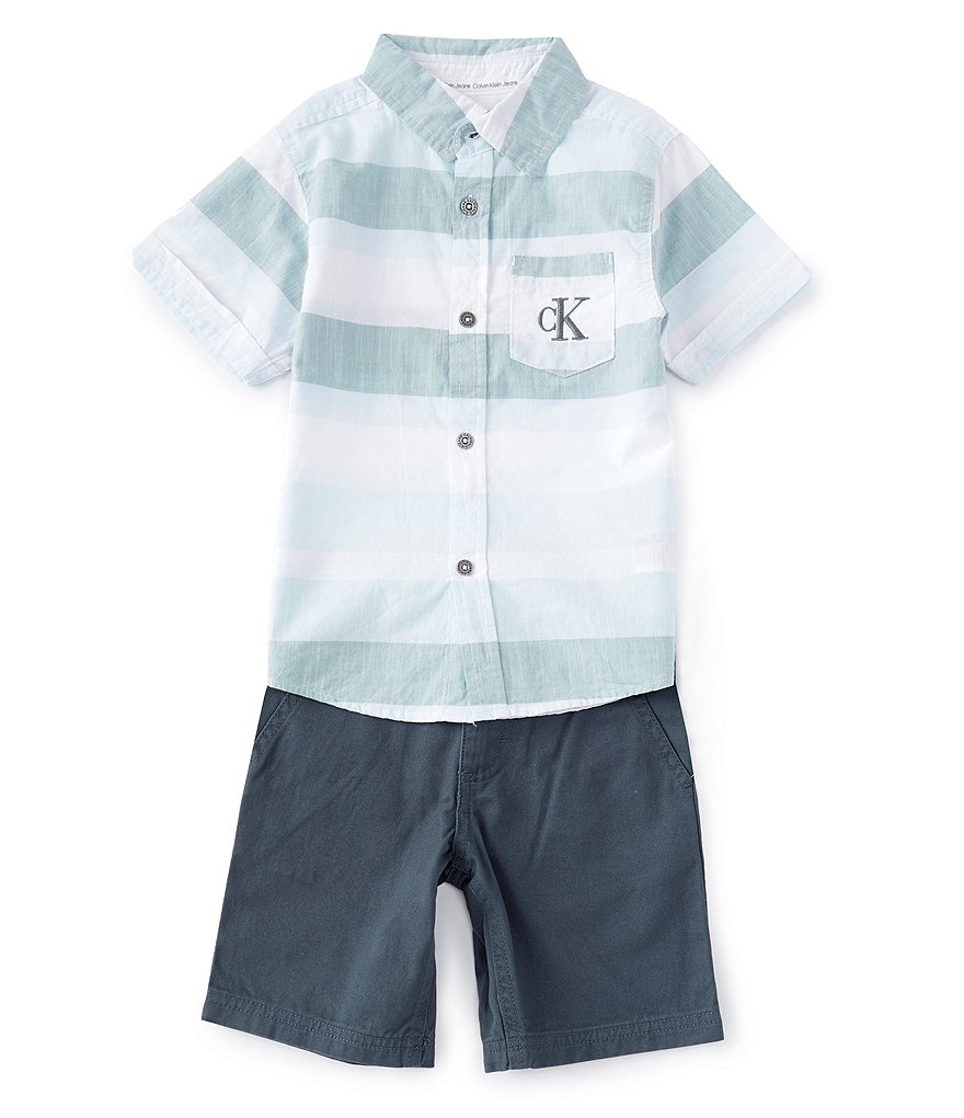 Calvin Klein Little Boys 2T-7 Short-Sleeve Yarn-Dyed Stripe Button