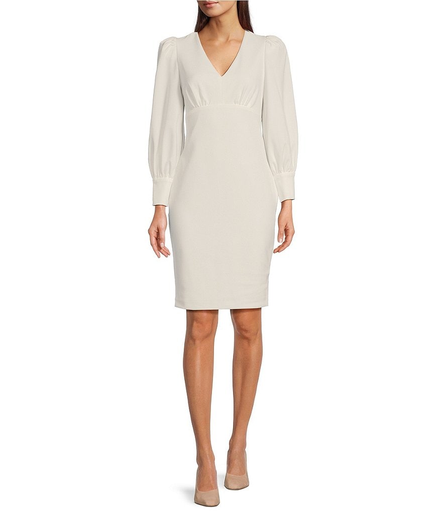 CALVIN KLEIN Women's Khaki sold Beige Cap-Sleeve Lace V-Neck Knee-Length Sheath Dress