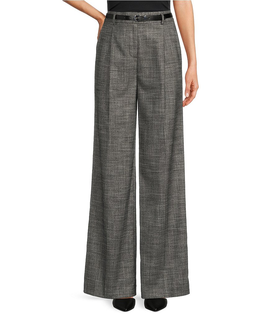 Calvin Klein Novelty Stretch Woven Belted Wide Leg Pleated Pants ...